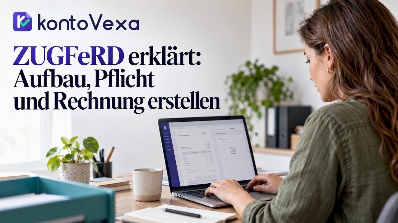 A self-employed woman creating an invoice on her laptop