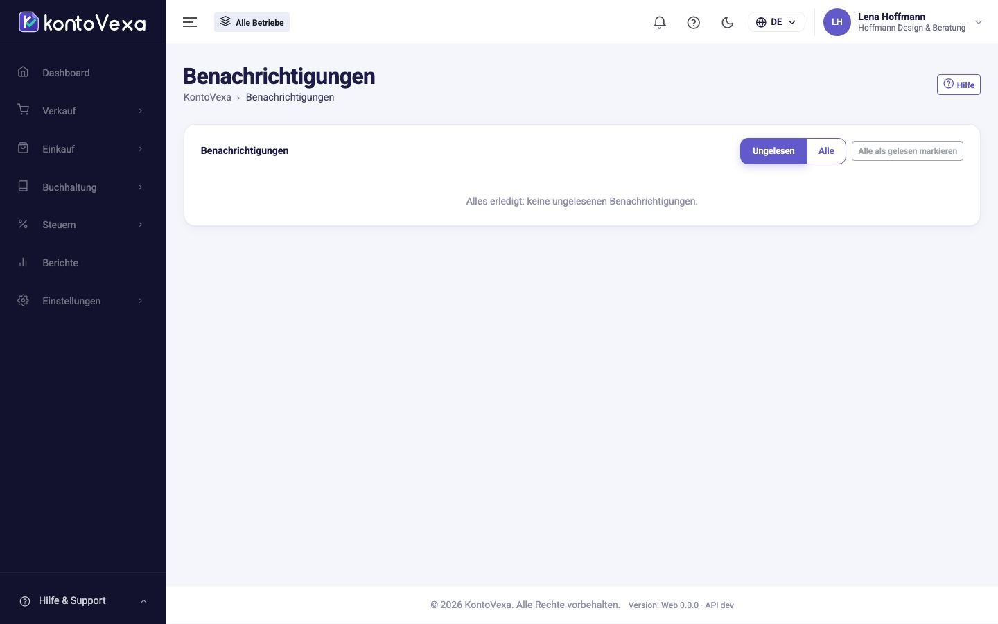 Die Seite mit allen Benachrichtigungen