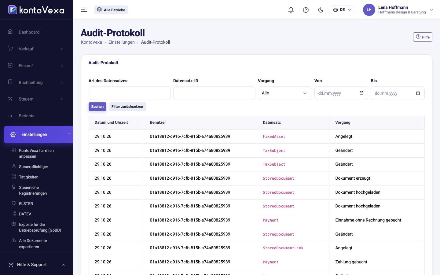 Das Audit-Protokoll mit Filtern