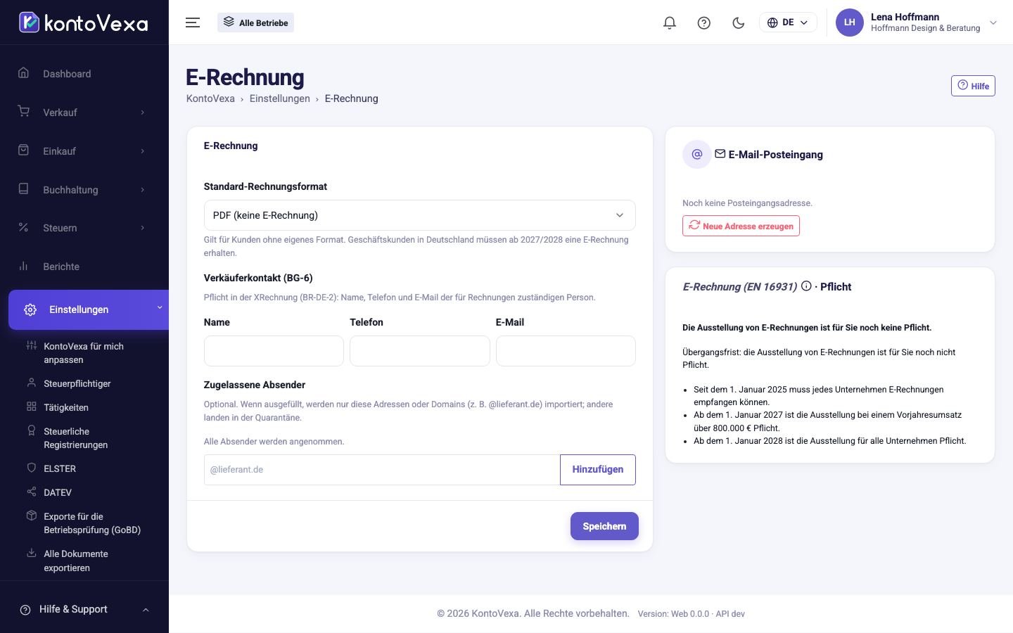 Die Einstellungen zur E-Rechnung