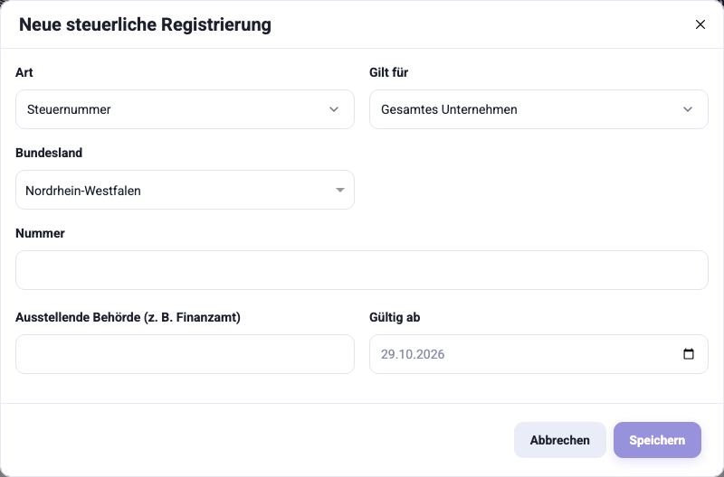 Der Dialog für eine neue Registrierung