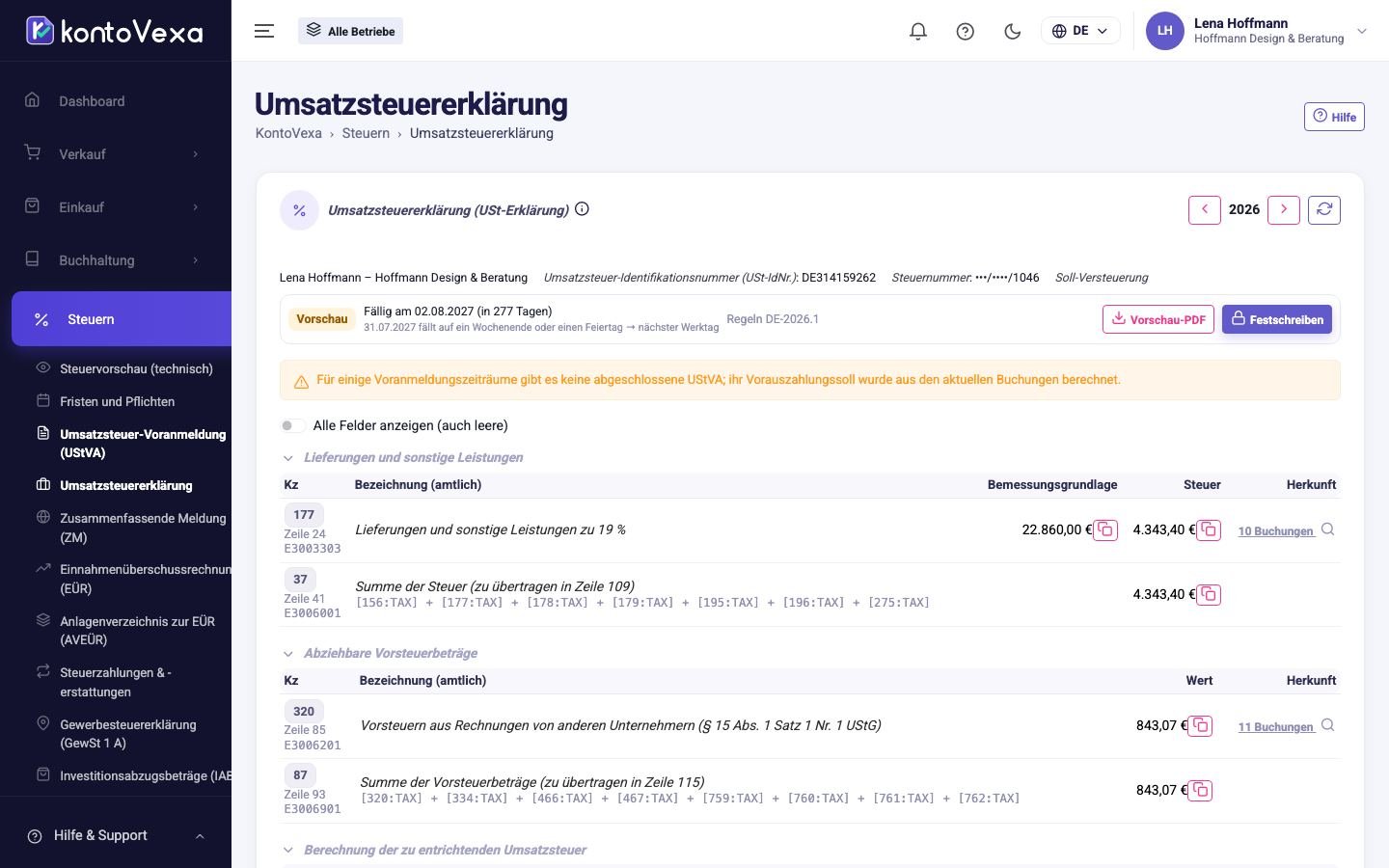 Die Umsatzsteuererklärung mit der Abstimmung der Voranmeldungen