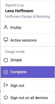 The user menu