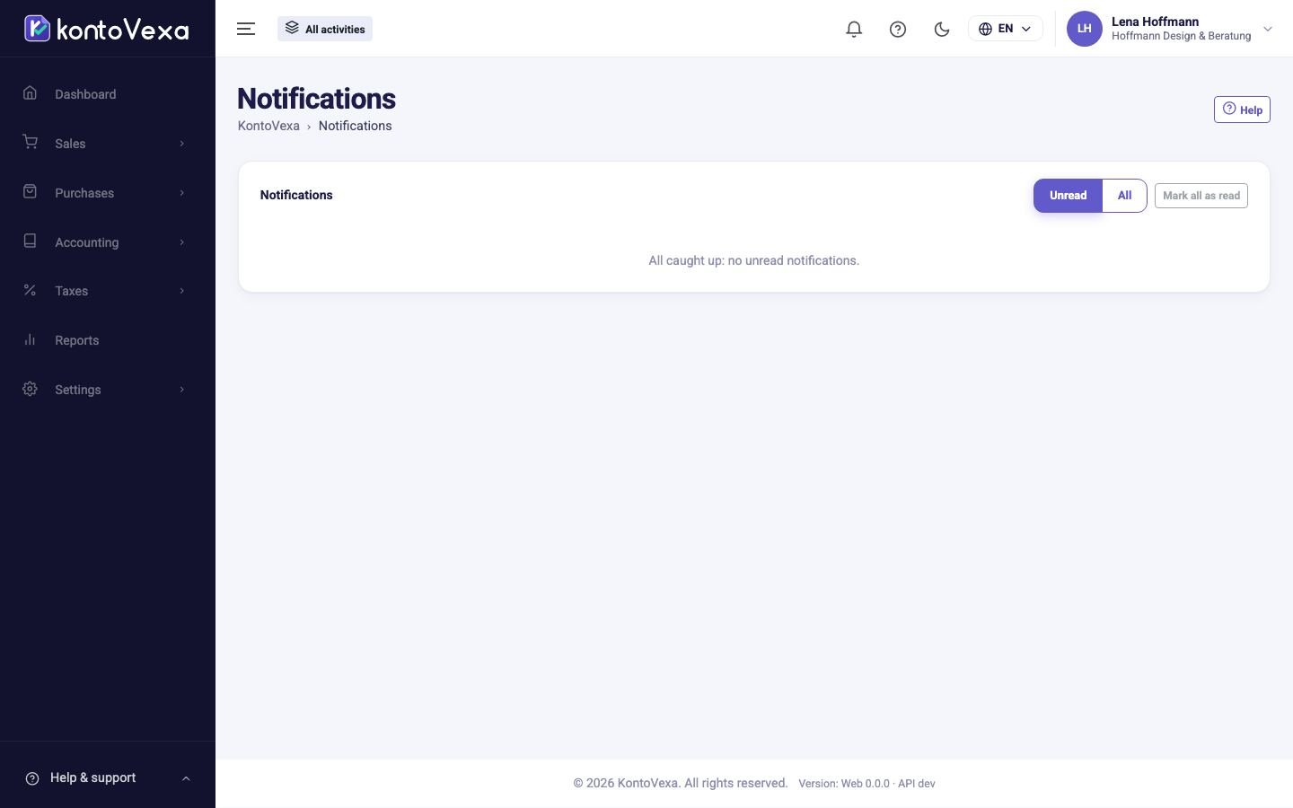 The page with all notifications