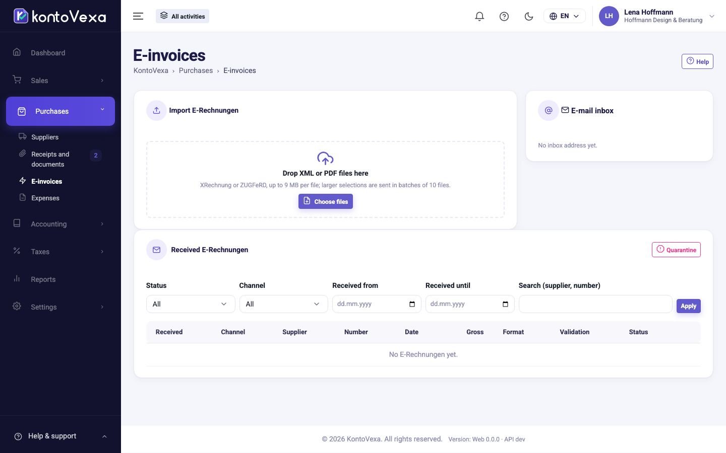 Screenshot from KontoVexa: E-invoicing