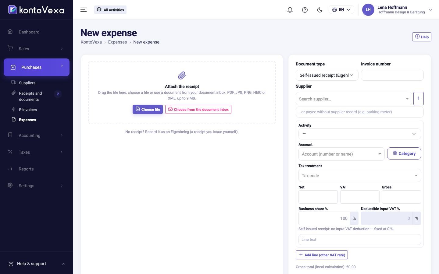 The form of a new expense
