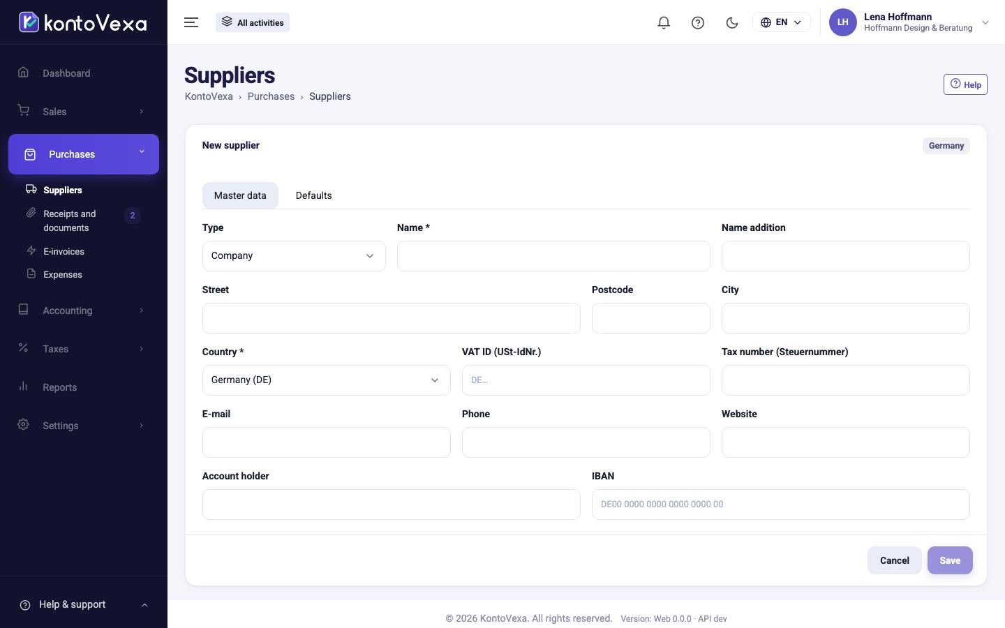 The form for a new supplier