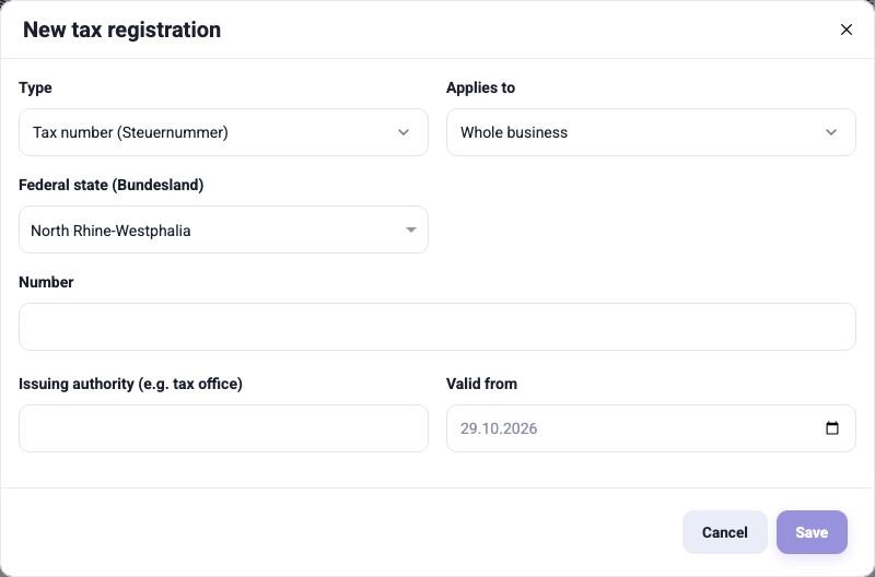 The dialog for a new registration