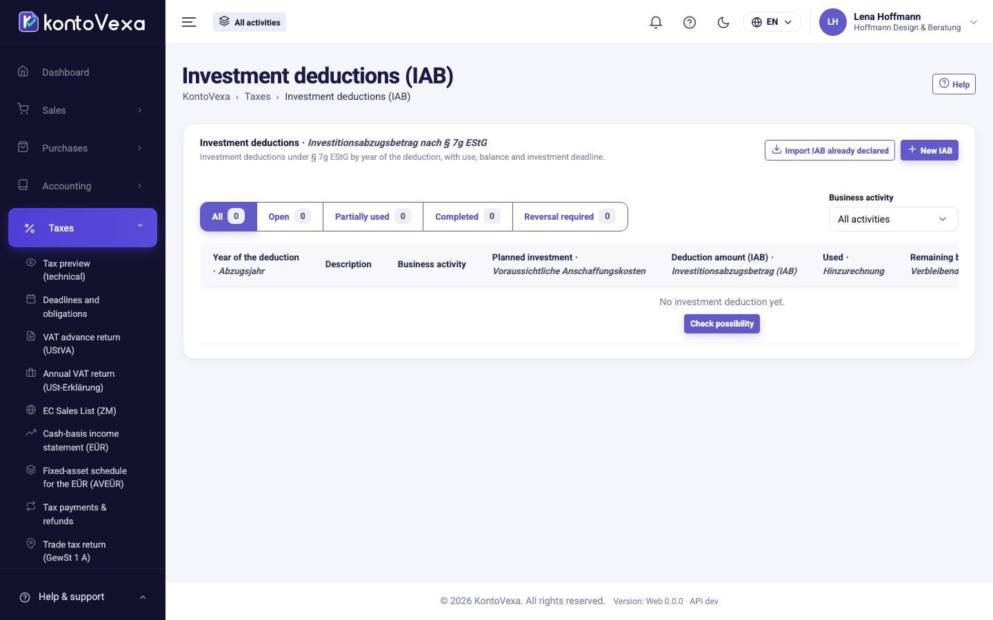 The register of investment deductions