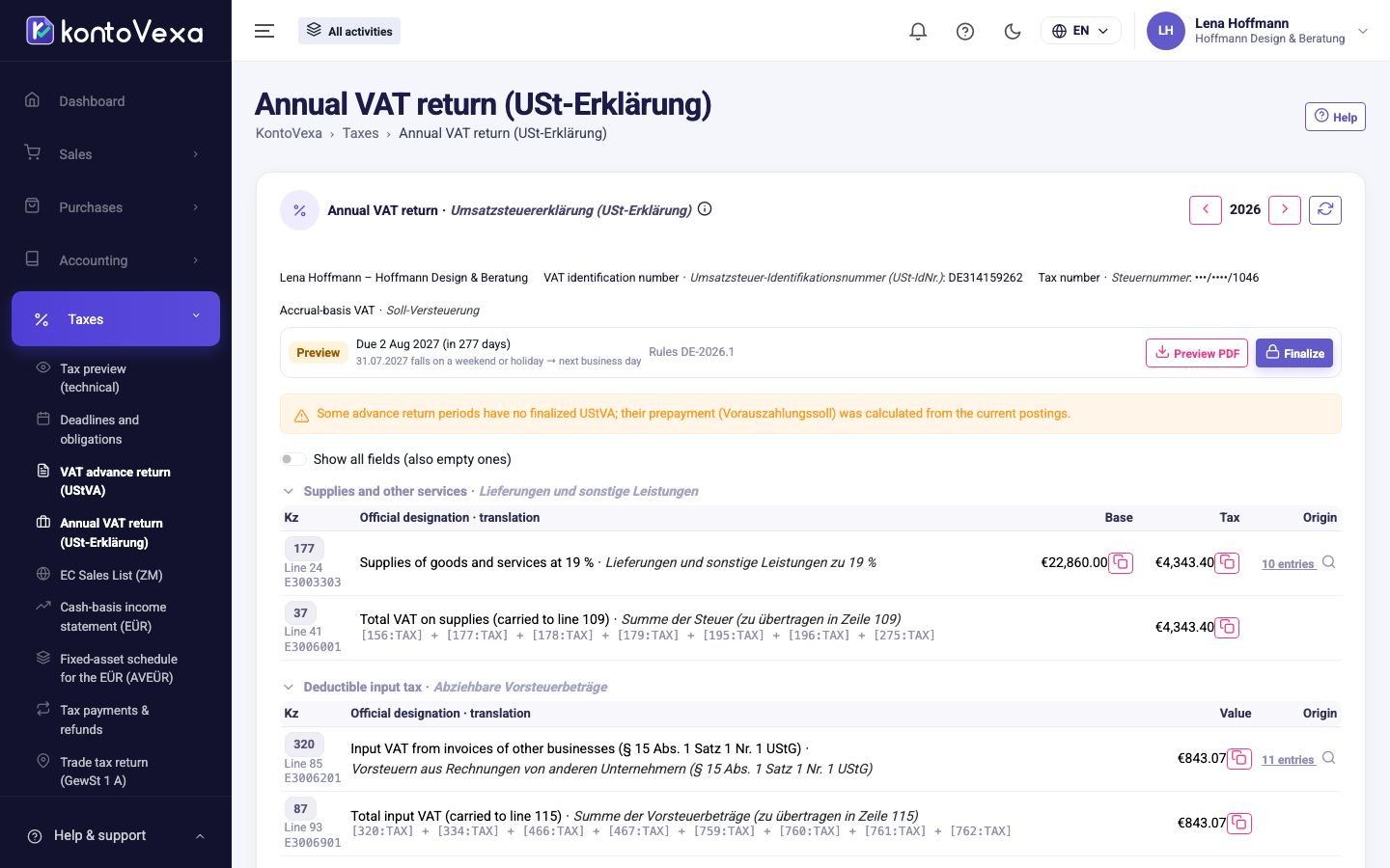 The annual VAT return with the reconciliation of the advance returns