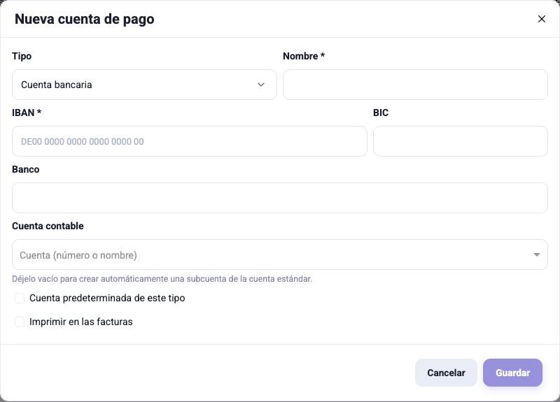 El diálogo de una nueva cuenta de pago