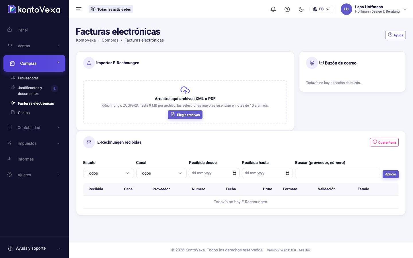 Captura de pantalla de KontoVexa: Factura electrónica