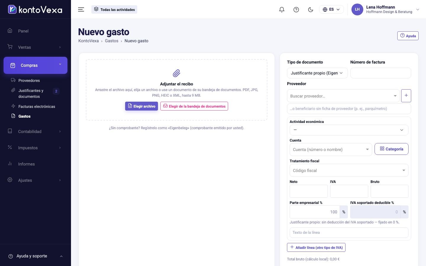 Captura de pantalla de KontoVexa: Registrar gasto