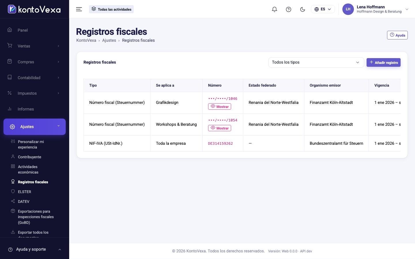 La lista de registros