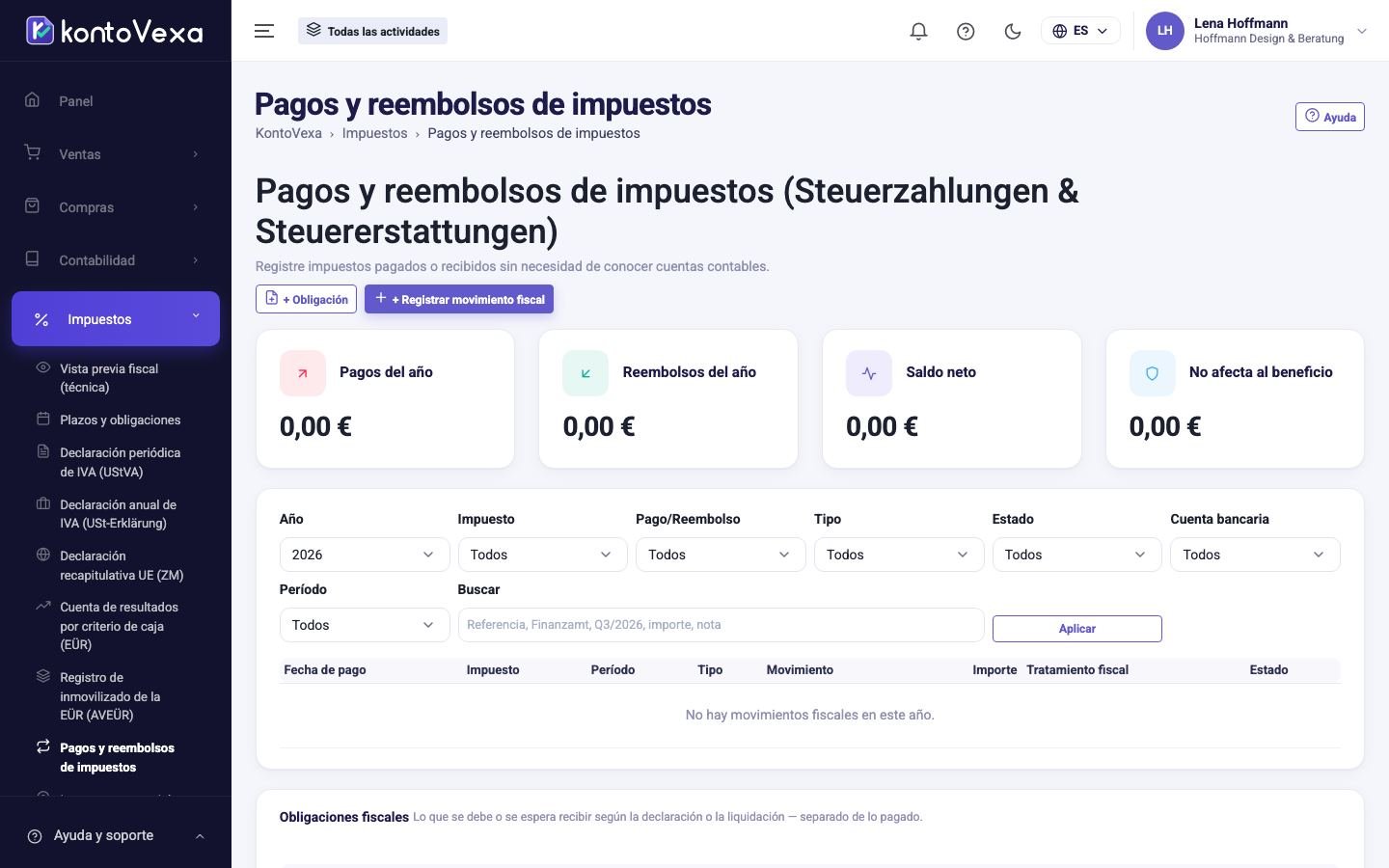 La lista de movimientos de impuestos de un año