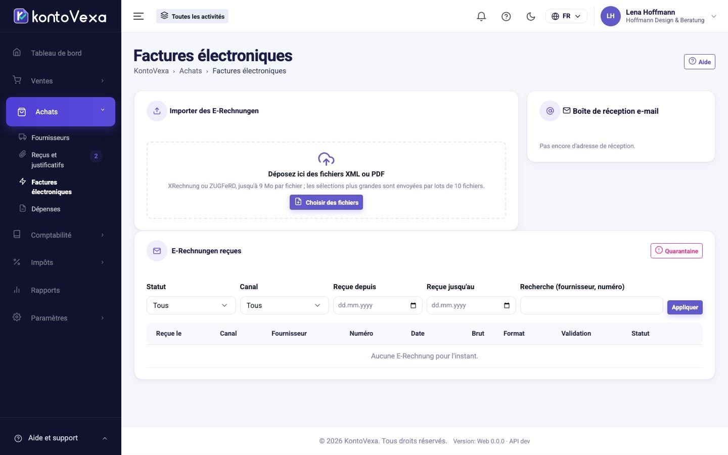 Capture d’écran de KontoVexa : Facture électronique