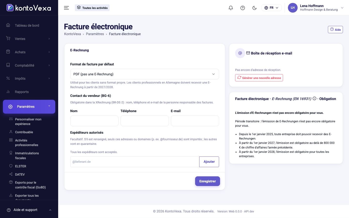 Les paramètres de facture électronique
