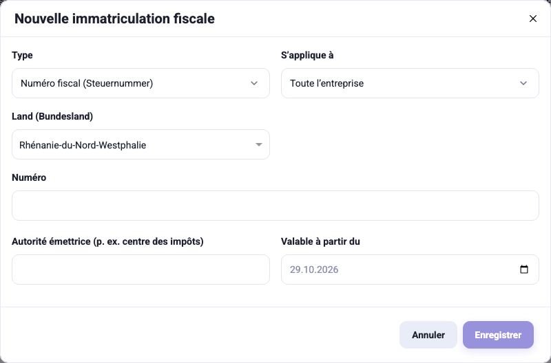La boîte de dialogue d’une nouvelle immatriculation
