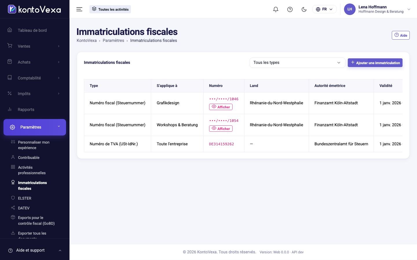 La liste des immatriculations