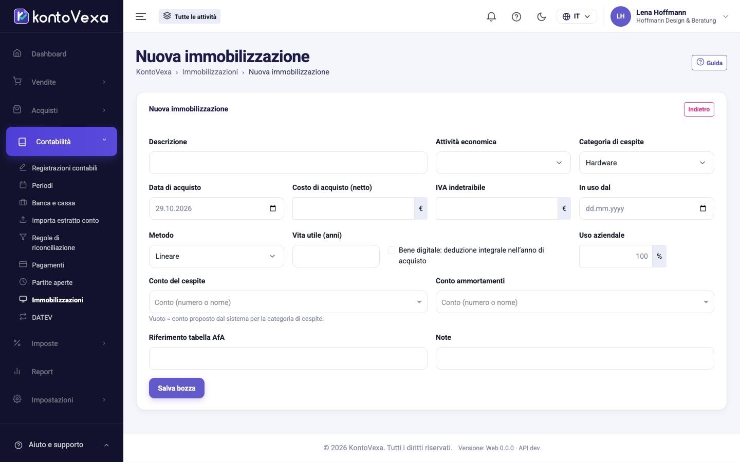 Il modulo di un nuovo bene strumentale