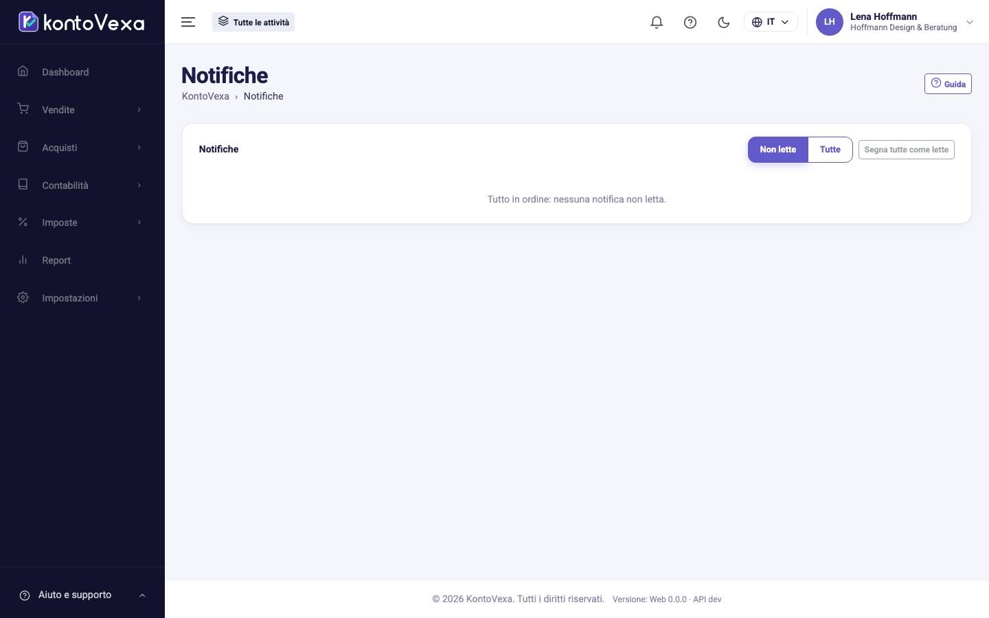 La pagina con tutte le notifiche