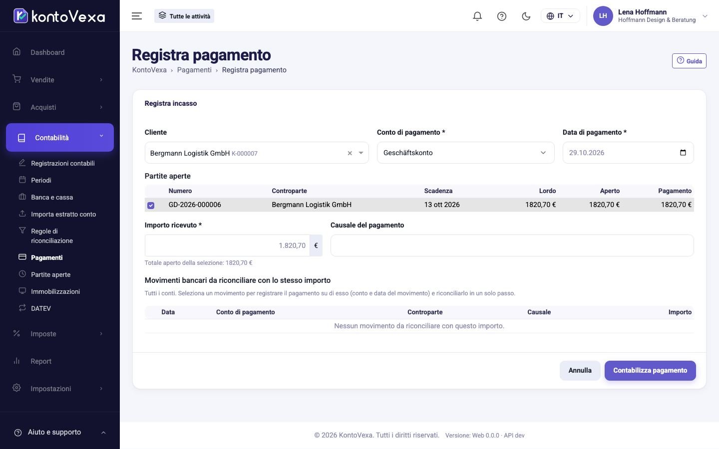 L'incasso con le fatture preselezionate