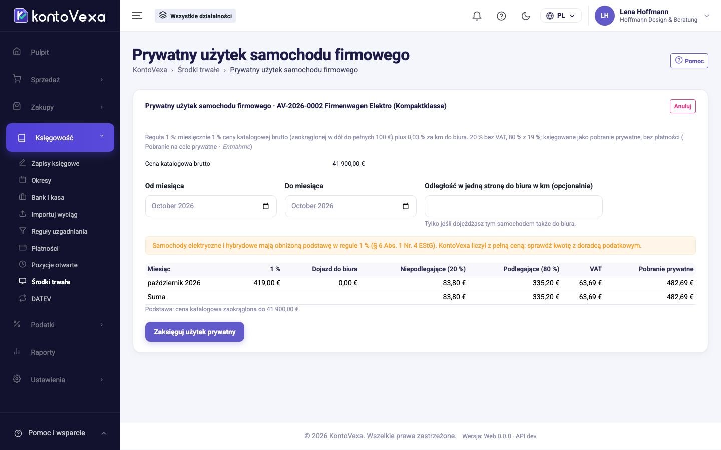 Prywatne użycie samochodu firmowego według zasady 1 % w podglądzie
