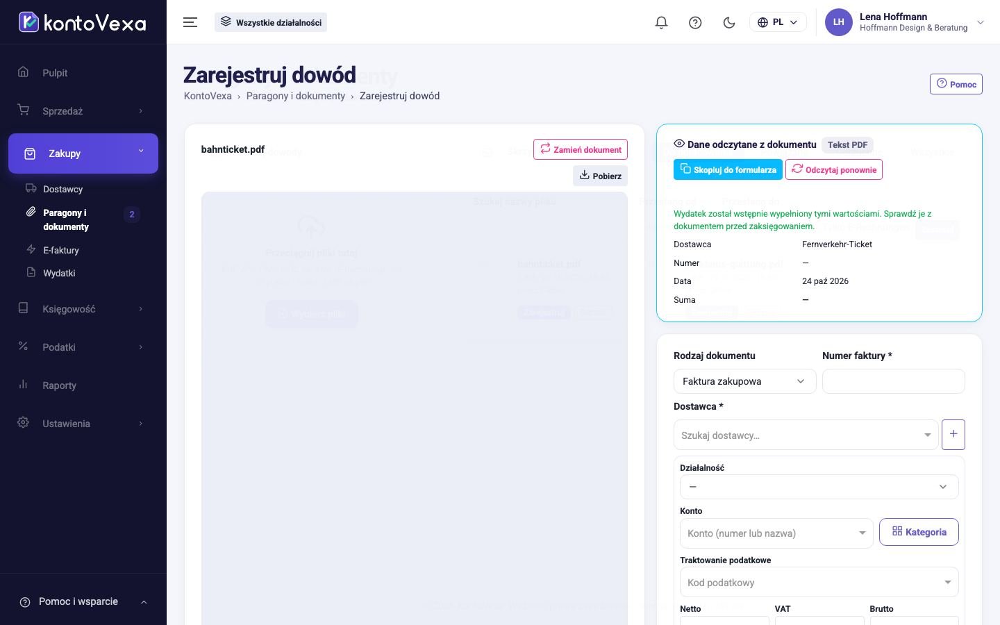 Dokument w trakcie ewidencji