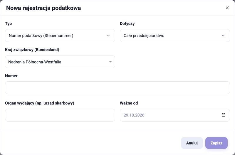 Okno nowej rejestracji