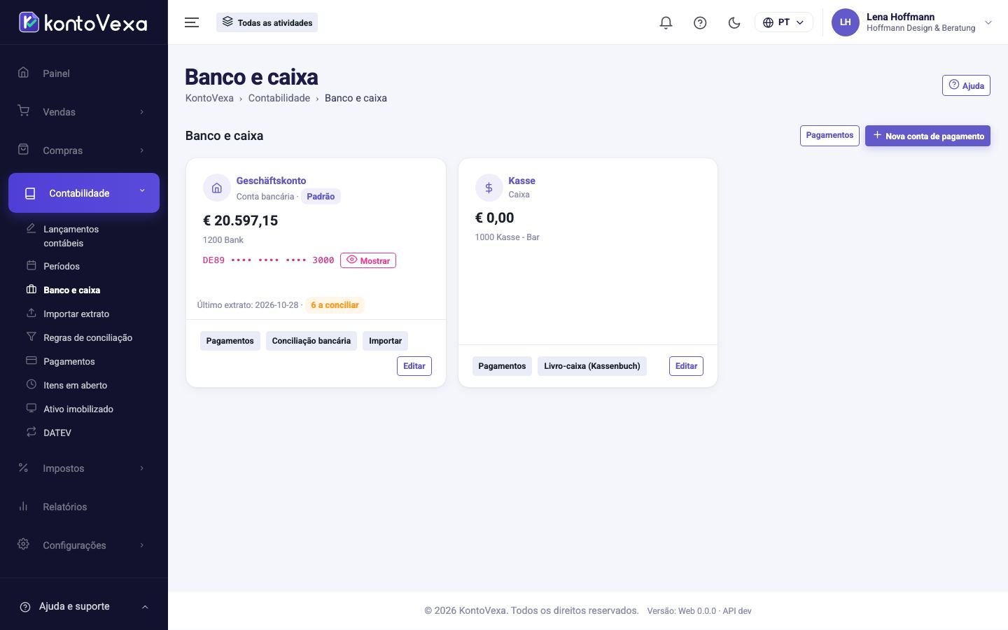 As contas de pagamento como cartões com saldo e conta contábil