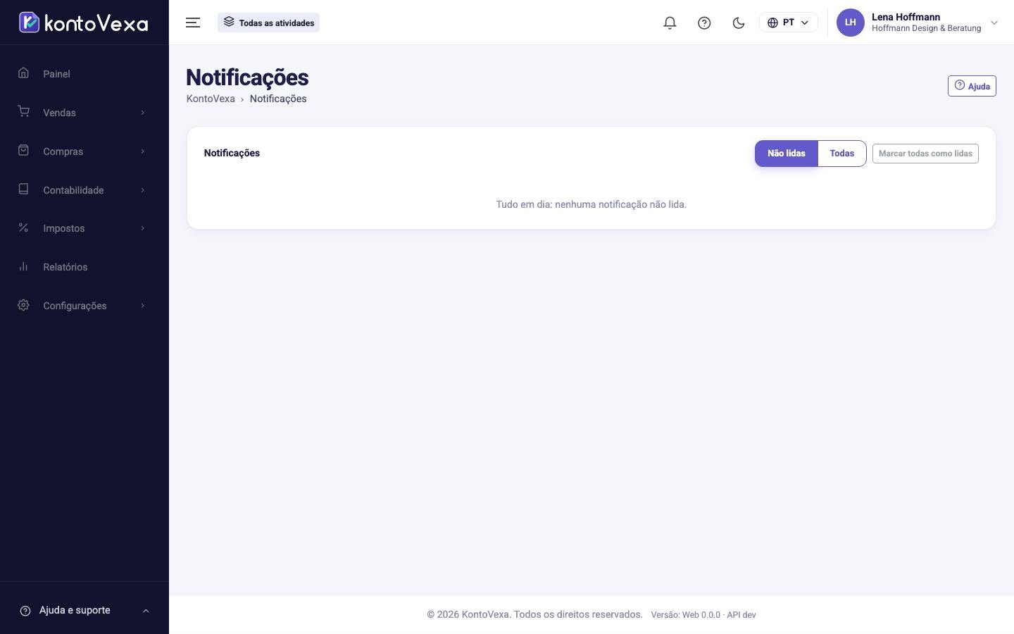 A página com todas as notificações