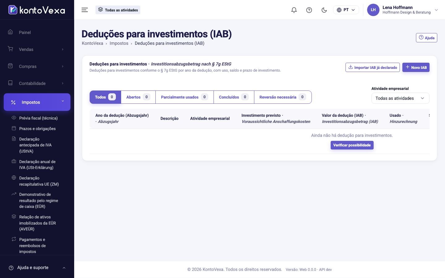 O registro das deduções para investimentos