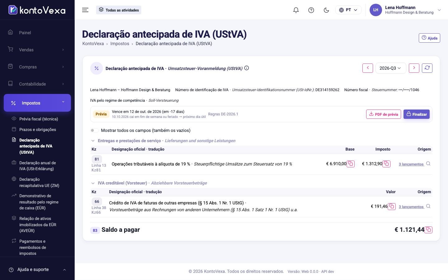 A declaração antecipada de um trimestre no status Prévia