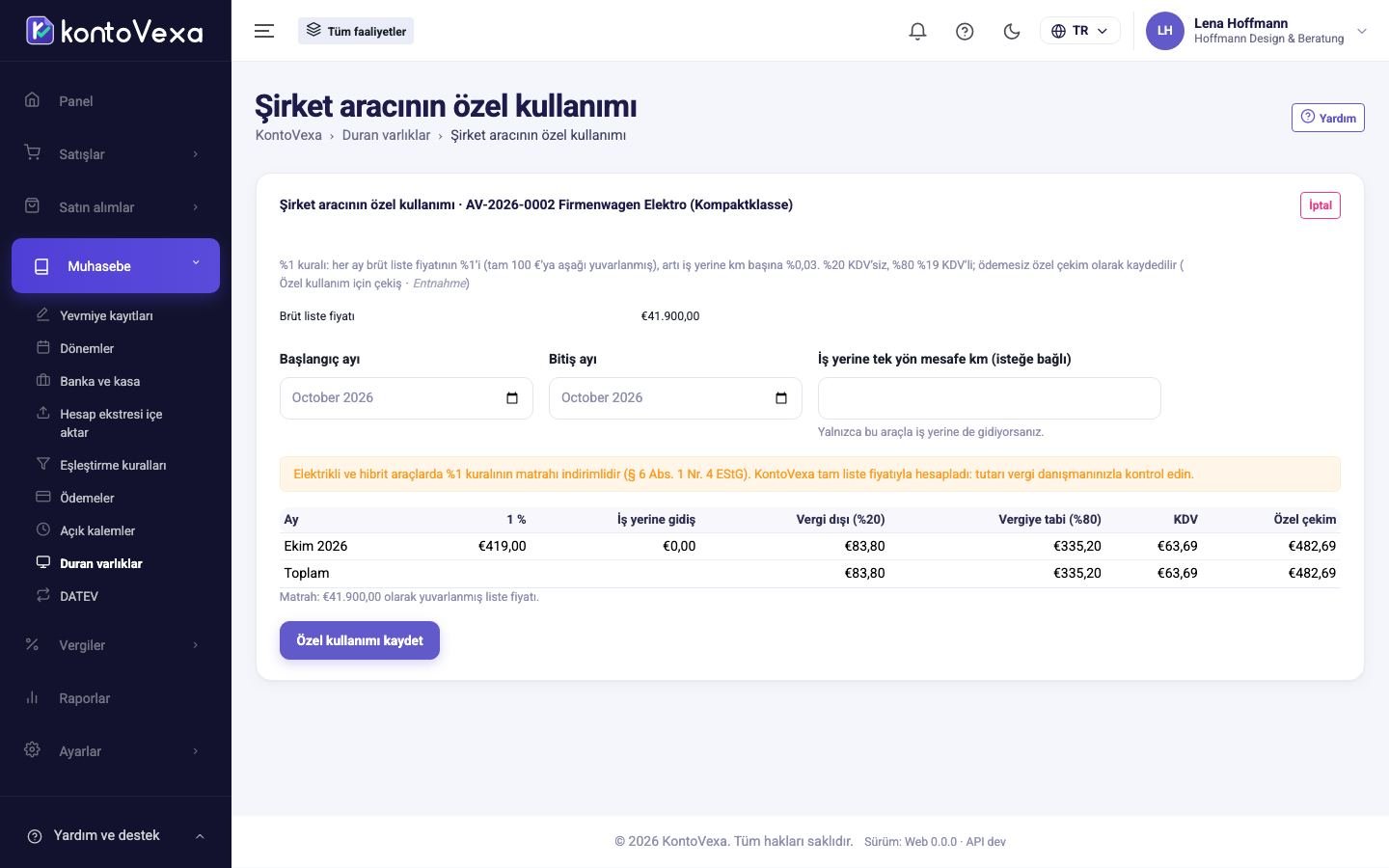 Şirket aracının %1 kuralına göre özel kullanımı, önizlemede