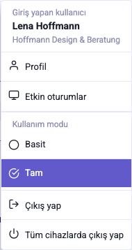 Kullanıcı menüsü