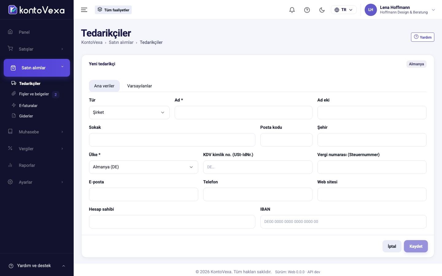 Yeni tedarikçi formu